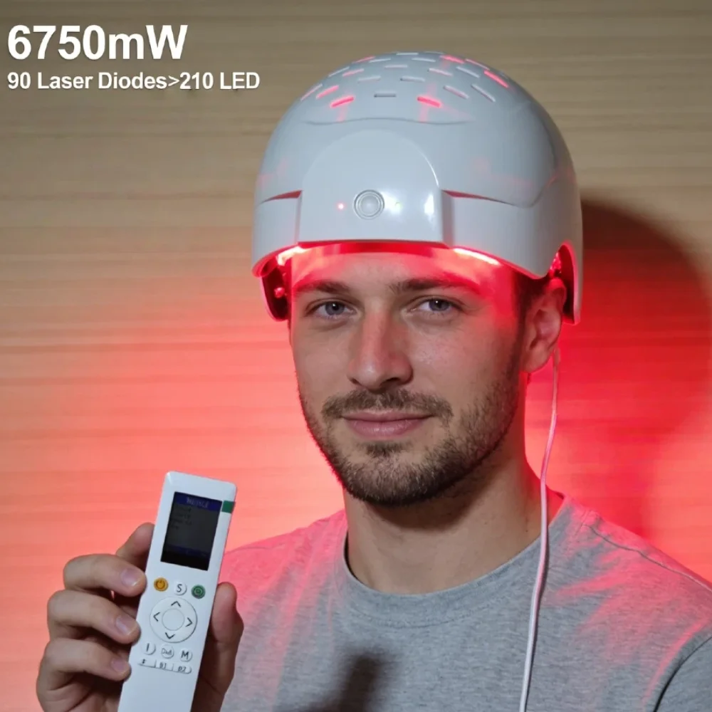 

Лазерная шапка для роста волос 90 Laser 210 LED, 6750 мВт, LLLT-терапия для предотвращения тракционной алопеции и восстановления поврежденных волосяных фолликулов