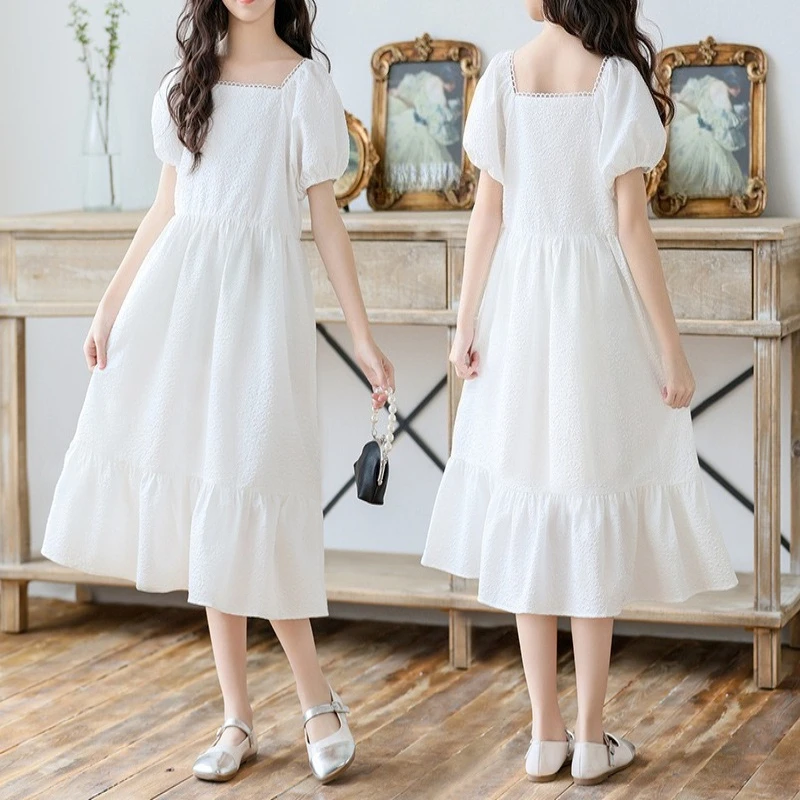 

Girls' Lace Collar Floral Dress 2026 Summer New, Princess Gown for Big Kids Breathable Casual Daily Wear
