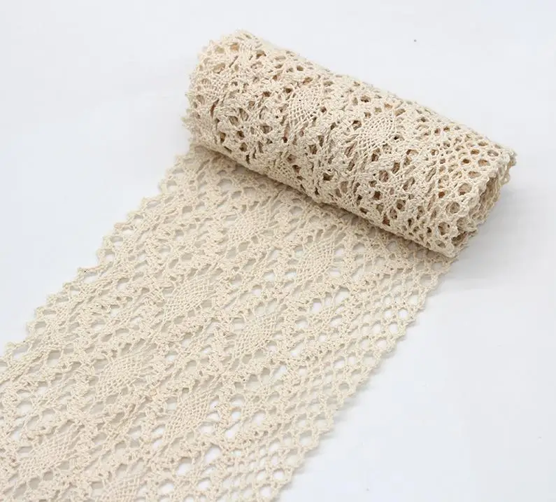 2yards/lot 13cm di larghezza Beige cotone pizzo trim cucito a mano Patchwork artigianato di nozze fai da te indumento tessuto di cotone nastro