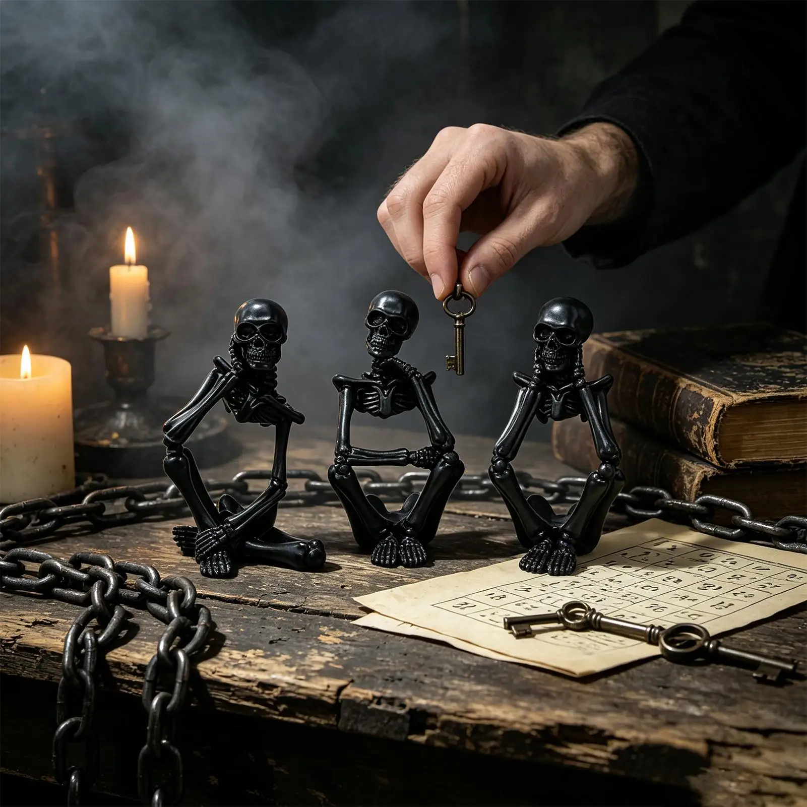 Halloween Skull Decor 3 Pieces Resin Black Spooky Funny Sitting Pose Halloween Skull Collectible Figurines For Living Room