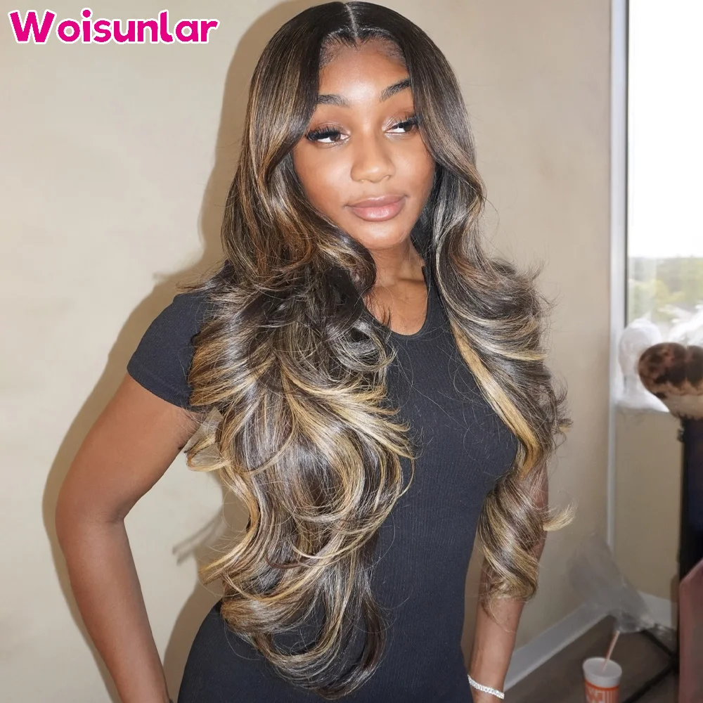 

Highlight Black and 613 lace Front Human Hair Wigs body wave 34 inches 200% Black women13x4 Transparent Lace Brazilian hair wig