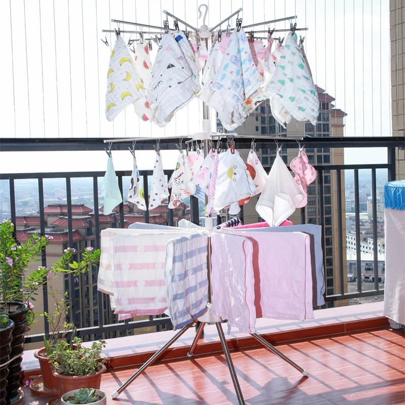 

Stainless Steel Laundry Rack Multifunctional Baby Clothes Drying Rack Household Umbrella-Shaped Floor Folding