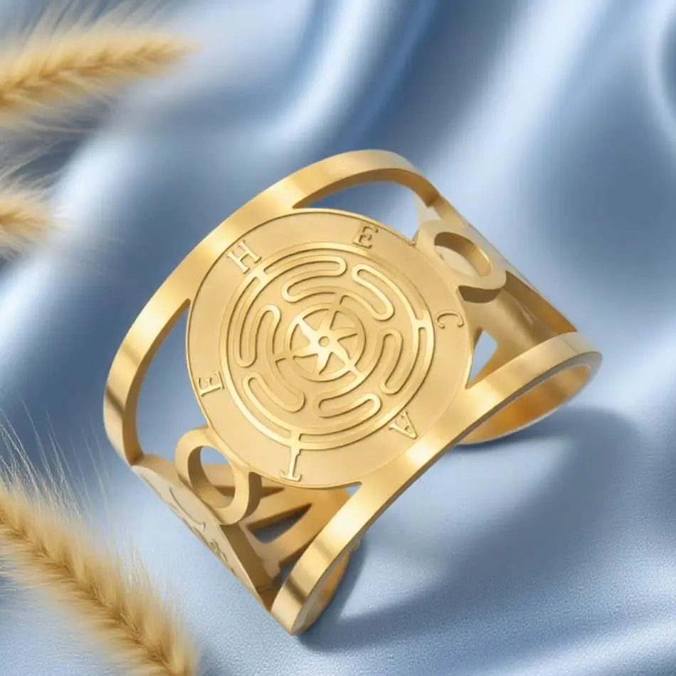 Dawapara Hekate Wheel Ring Adjustable Stropholos of Hecate Ancient Greek Goddess Ring Stainless Steel Jewelry