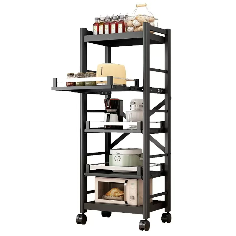 3-layer Foldable Household Items Movable Bookshelves Storage Shelves and Shelving Units for Storing Kitchen Shelves