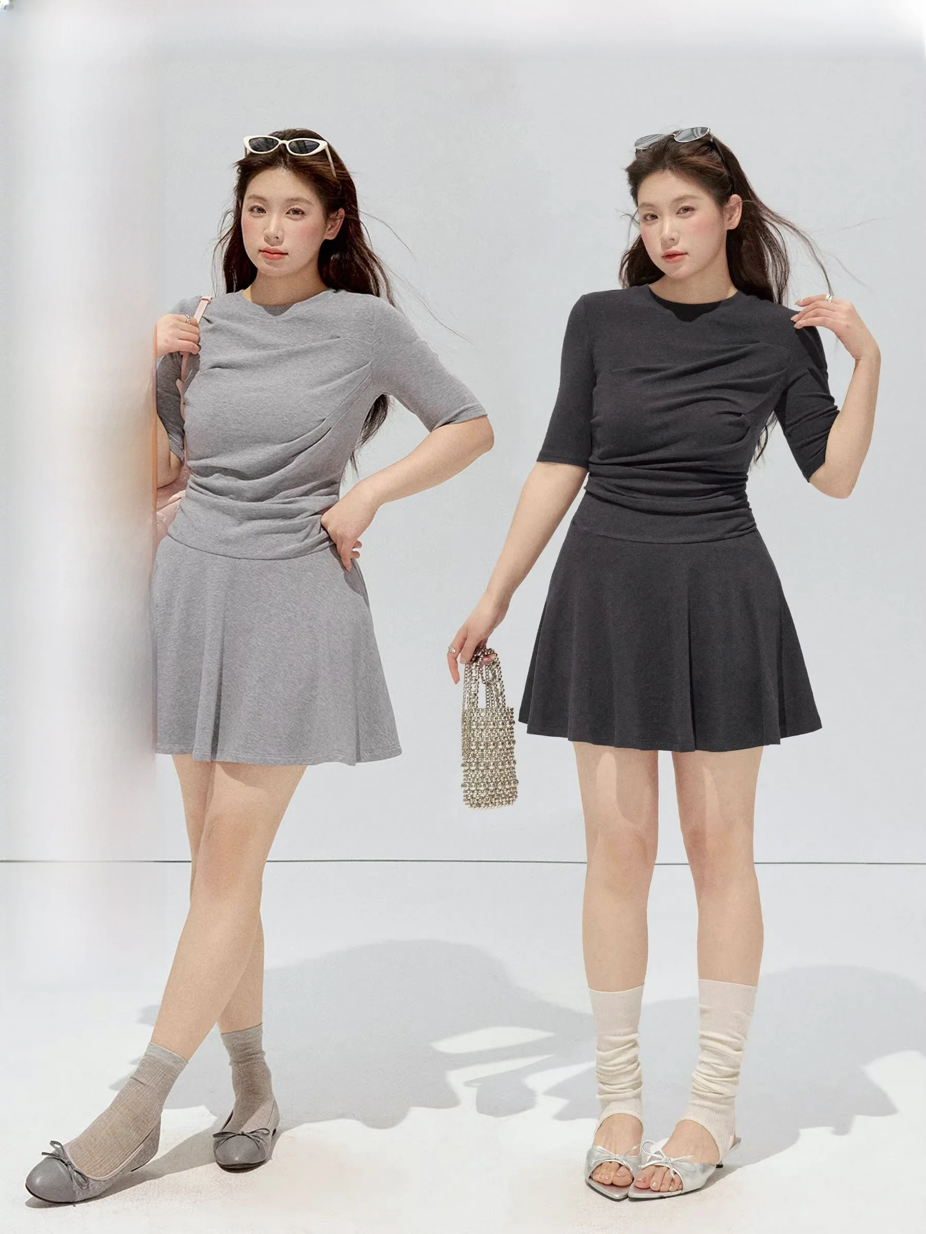 

Юбка-миди JULULOOK Studio с простым складным поясом для женщин больших размеров, весенняя коллекция, стандартная длина рукава, круглый вырез