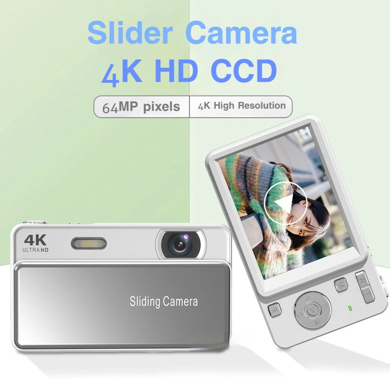 New Slide‑Cover CCD Digital Camera 4k Hd Student Compact Card Camera Photo Video Recorder Portable Campus Travel Mini Camcorder