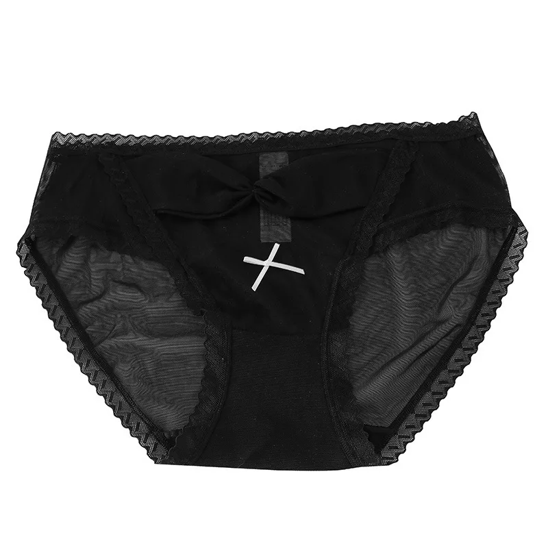 Lolita Sexy Panties Women's Big Bow Light Mesh Mid Waist Classic Cute Women's Briefs