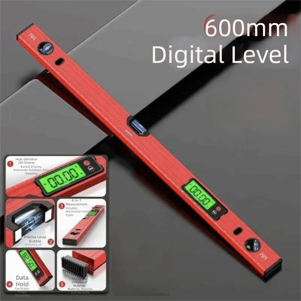 Aluminum Alloy Digital Level Ruler 0-90° Range Bubble Level Digital Spirit Level 30/40/50/60/80/100cm Measuring Tool