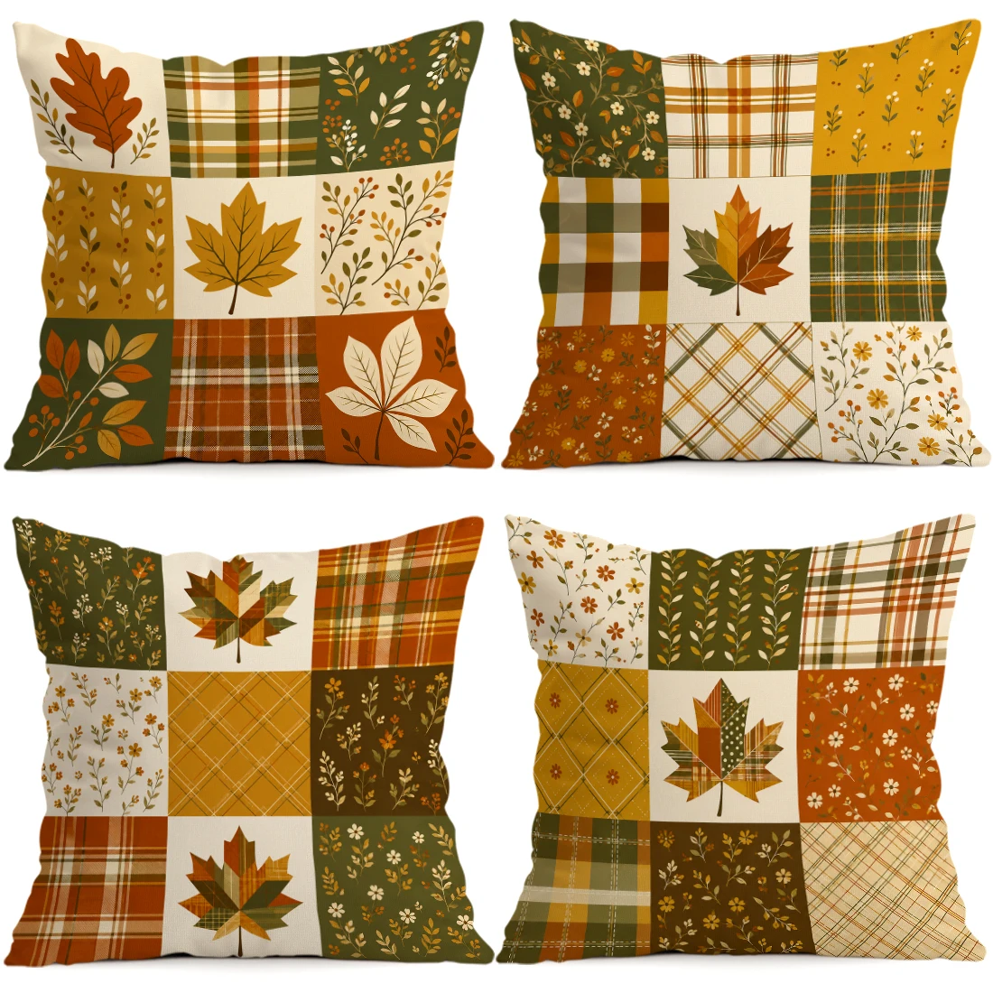 Autumn Harvest Maple Leaf Plaid Cushions Pillowcase Polyester Cushion Cover Throw Pillow Pillowcover Home Car Sofa Decor