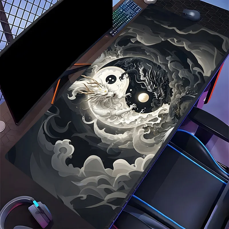 

Black and White Dragon Tai Chi Design Mousepad Rubber non-slip Desk Mat High quality material gaming mat mousepad with lock edge