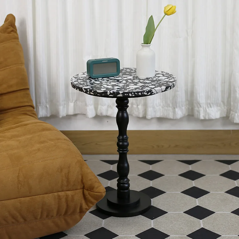 Modern simple terrazzo edge few small apartment living room sofa solid wood Roman column coffee table