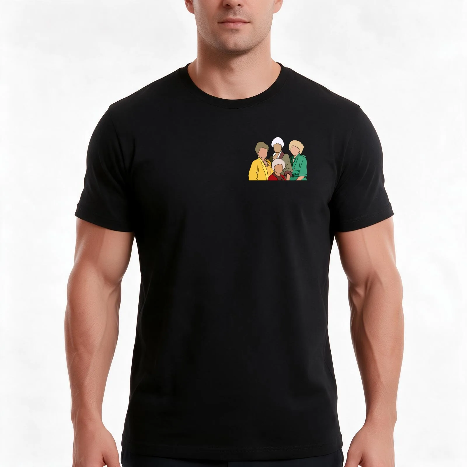 Golden Girls Outline T-Shirt, Summer Casual Cotton Tee, Oversized Streetwear Tops, Vintage Graphic Print, Loose Fit Short Sleeve