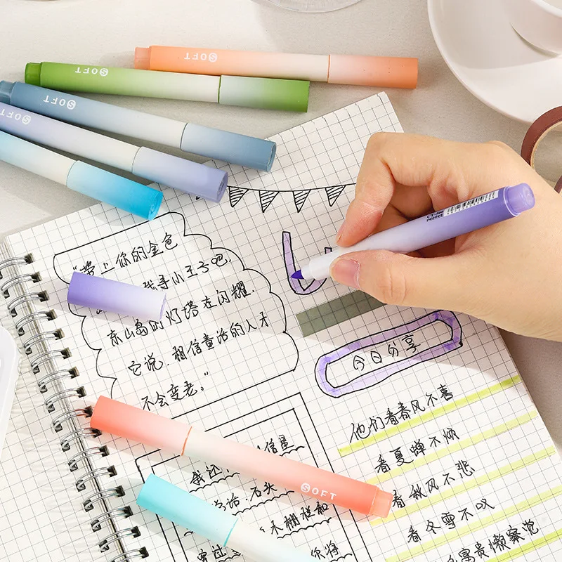 4PCS Color Markers Highlighter Pen Set Kawaii Markers Soft Head Focus on Notes Painting School Art Supplies Stationery