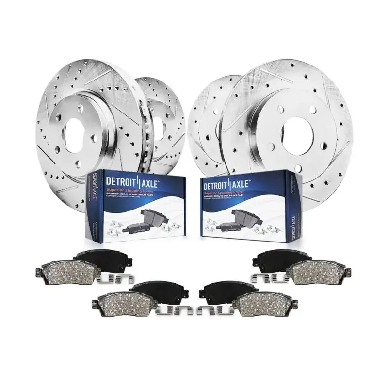 

Detroit Axle - Brake Kit Drilled & Slotted Disc Brake Rotors Ceramic Brakes Pads Replacement Front and Rear