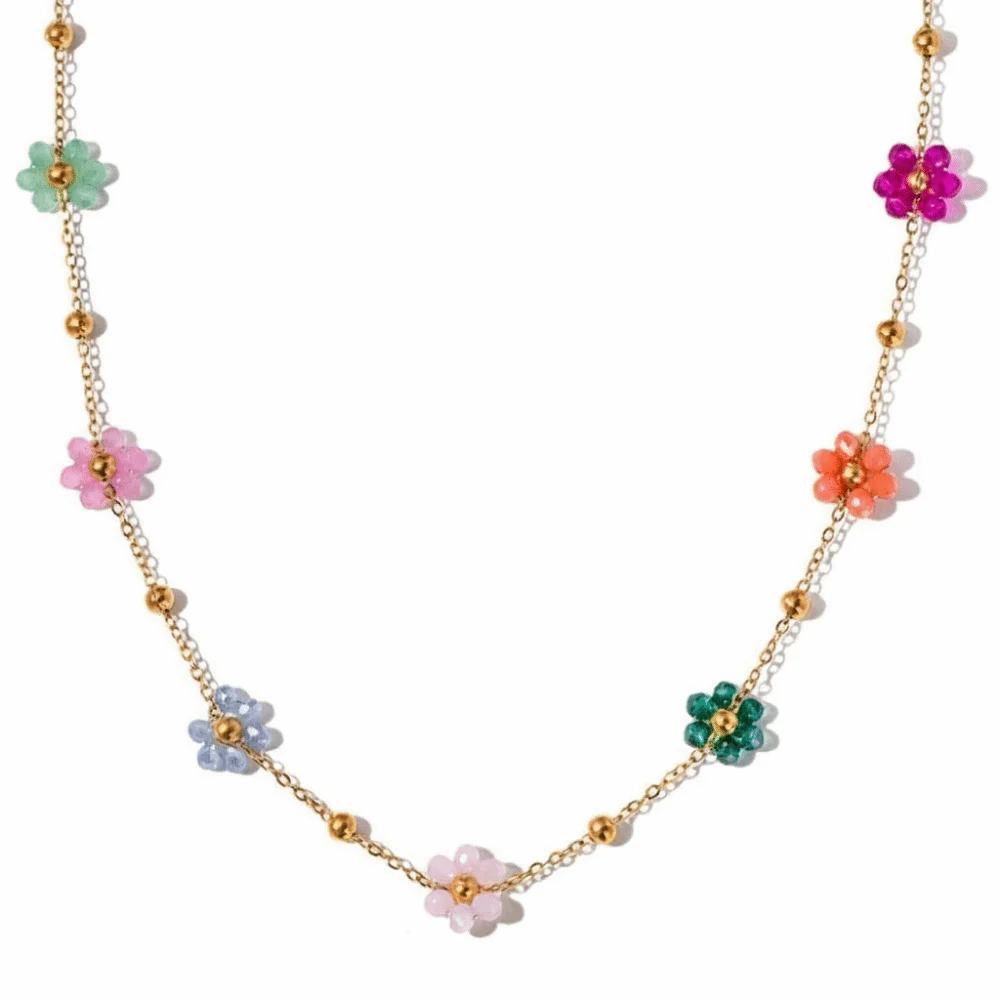 Colorful Beaded Heart Necklace Trendy Exquisite Flower Chain Bracelet Stackable Versatile Plating Waterproof Jewelry Summer