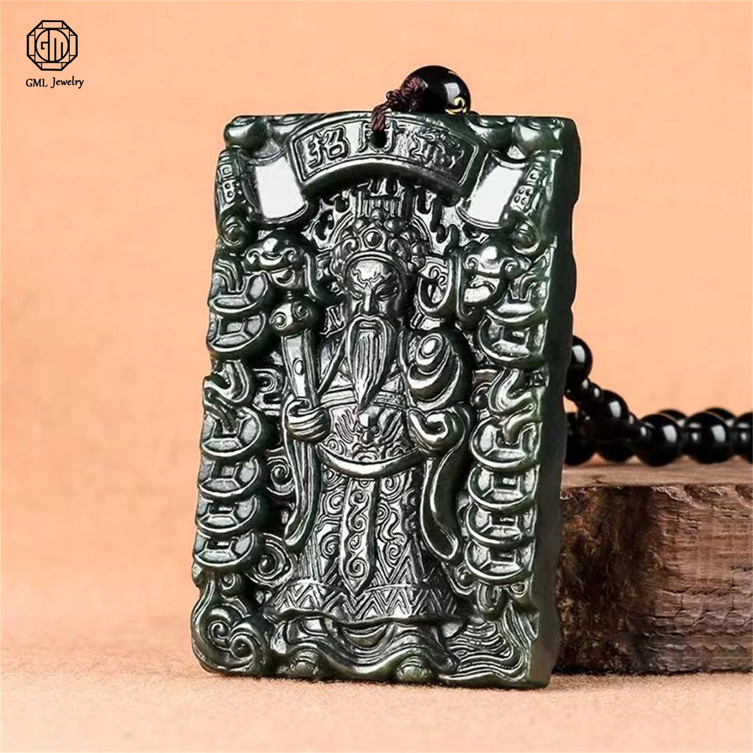 

Natural Old Material Hetian Black Jade Welcoming Wealth God Money Plaque Pendant Unisex Men Women Gemstone Necklace Jewelry Gift