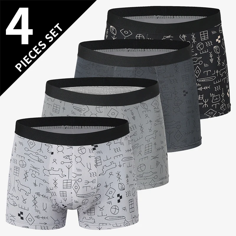 

4-piece Set Of Men's Fishbone Lined Underwear Quick Drying Fashionable Comfortable Plus Size Teenage Trendy Flat Corner Pants