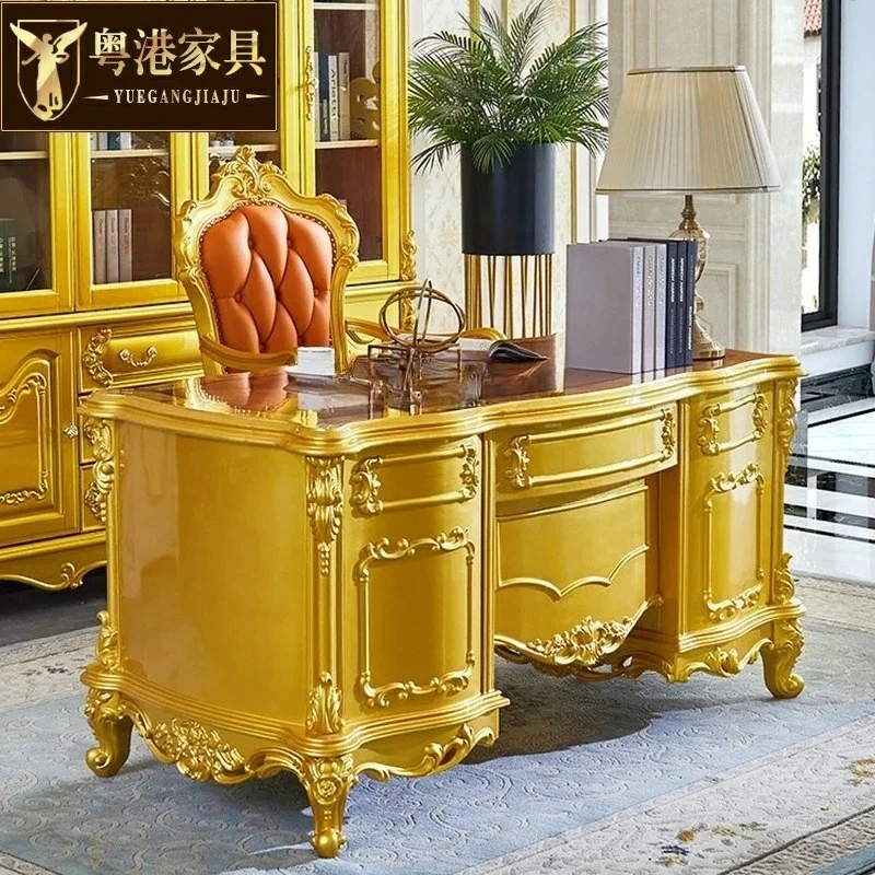 56European desk American luxury solid wood carving flower retro desk atmosphere computer desk