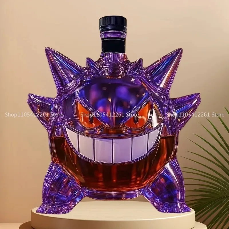Hand drawn cartoon 3D shaped glass bottle, empty purple glass decorative collection bottle for whisky and perfume filling