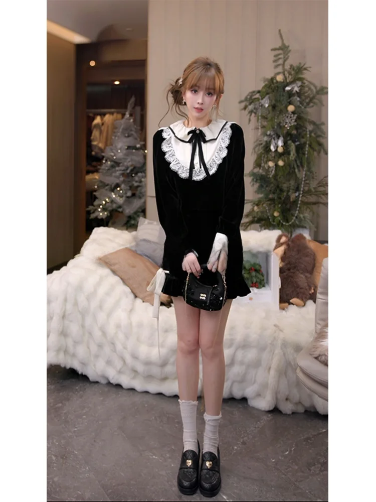 

Mimius Velvet Two-Piece Set for Women Spring Early Sweet Blouse Skirt Commute Sle Floral Ele Faionable