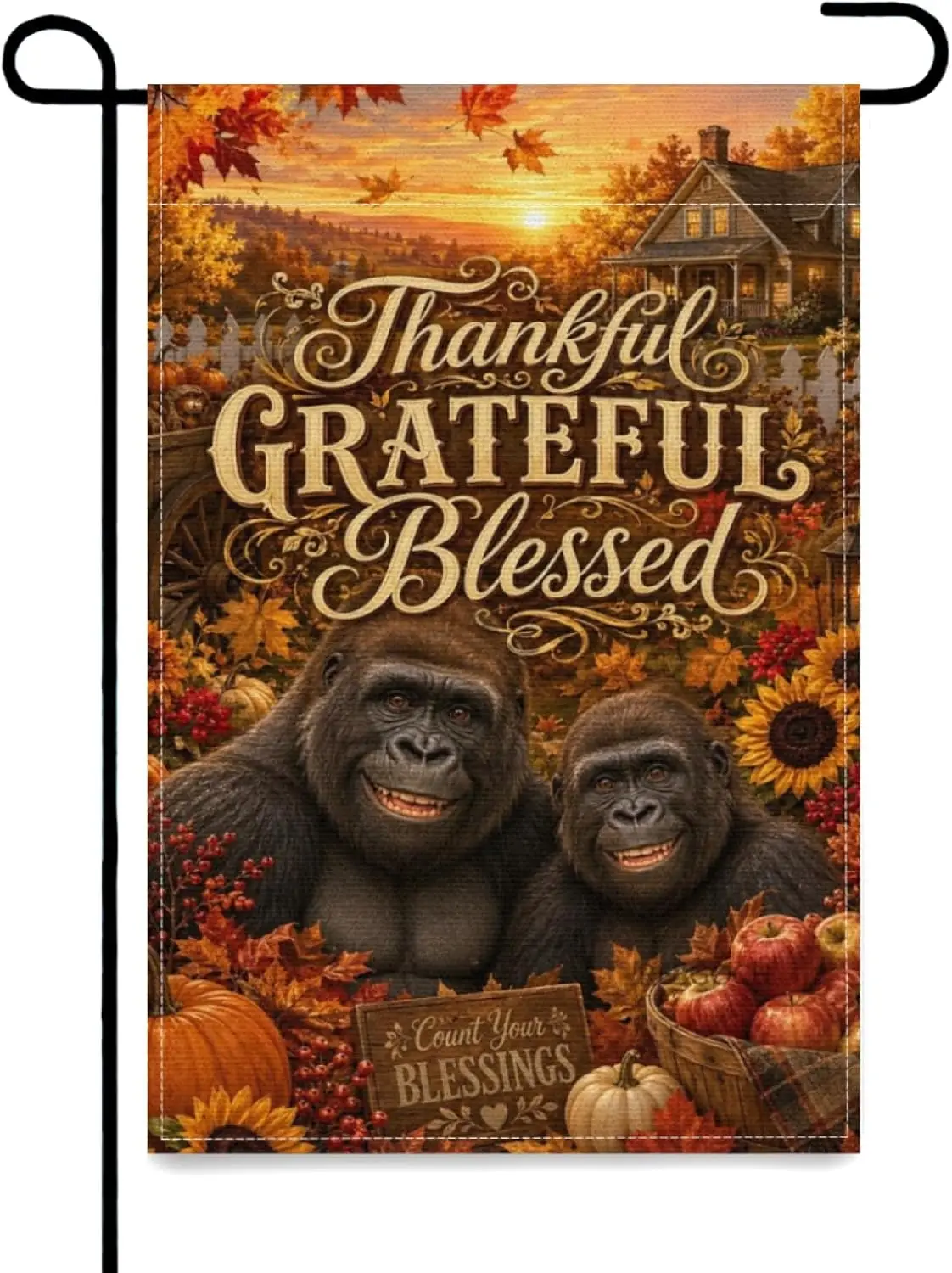 Cute Fun Gorilla Garden Flag 12x18Inch Fall Harvest Outdoor Yard Decor,Thankful Grateful Blessed Autumn Farmhouse Double Sid kkz