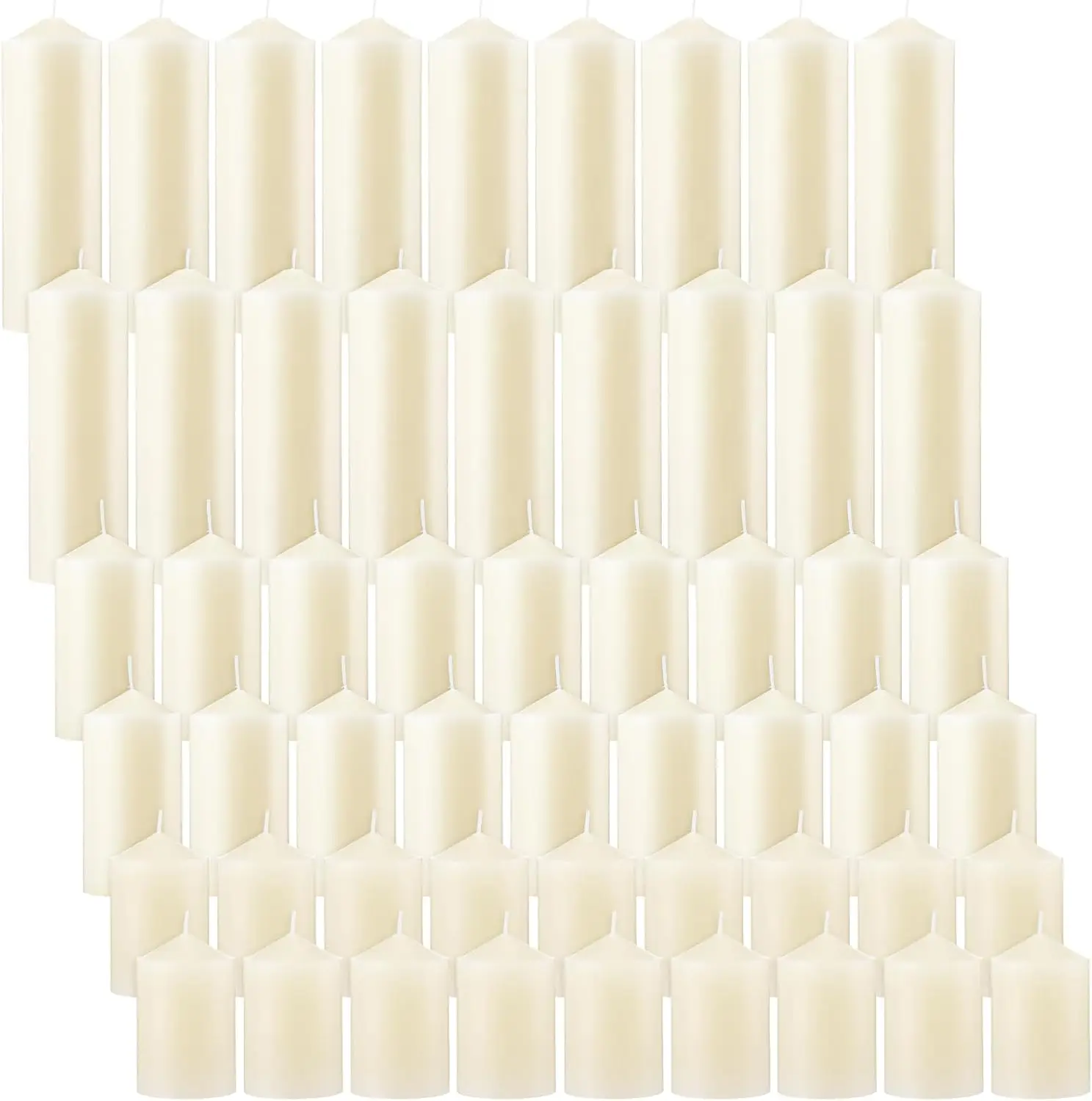 Set of 54 Dripless Pillar Candles Unscented Candles Bulk Smokeless Fireplace Candles Assorted Size for Home Wedding Birthday