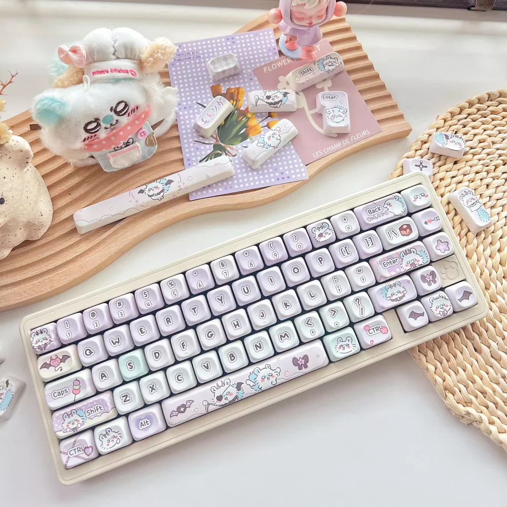 Cute Demon Mouse Keycaps - PBT DMA OEM Height for 61/87/104 Keyboards (Mokaka Cartoon Theme)