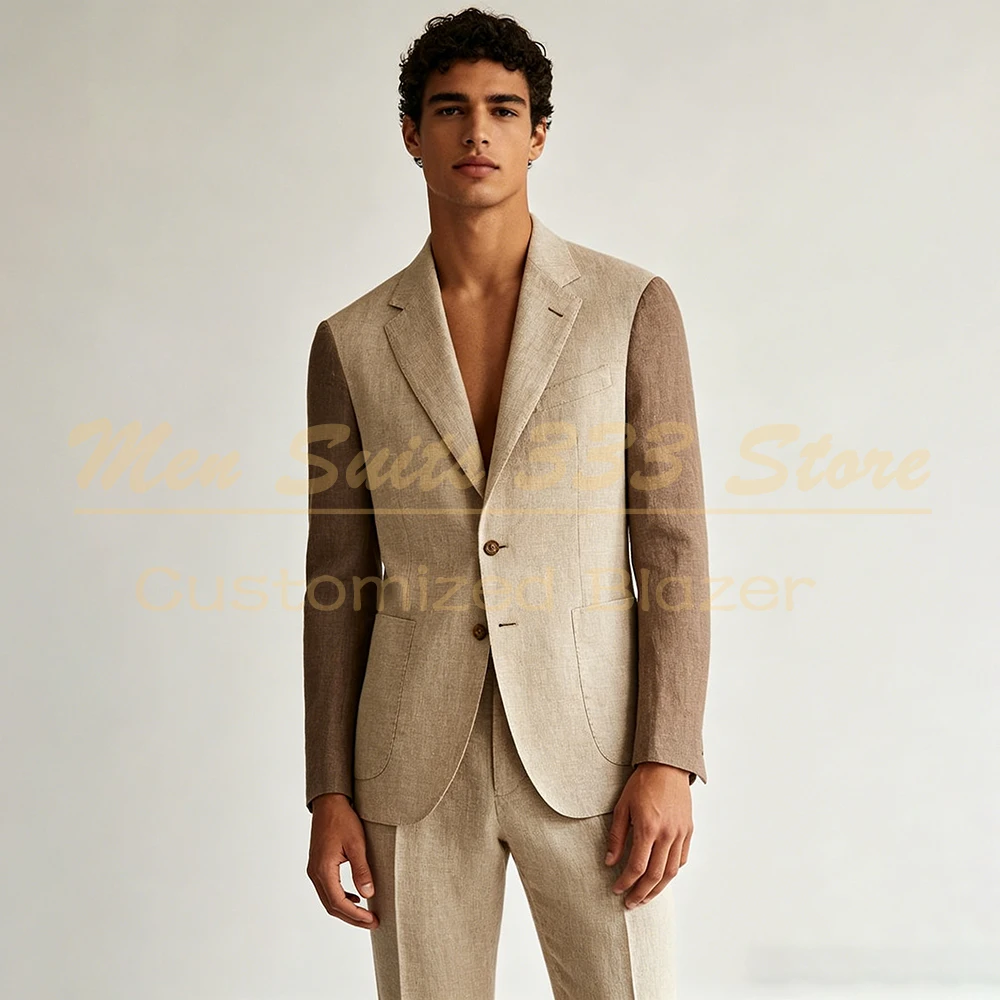 

Мужские костюмы Slim Fit: Элегантный однобортный пиджак с лацканами и брюки из льна для женихов и повседневной носки, летний комплект из 2 предметов