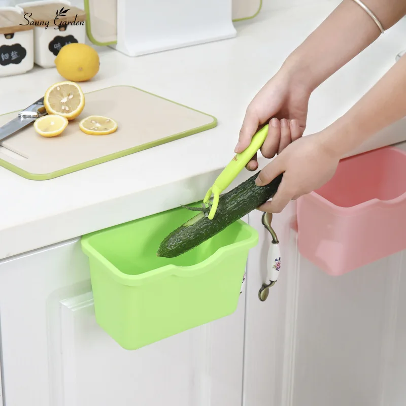 Plastic Basket Hanging Trash Can Waste Bin Garbage Can Storage Box Trash Storage Desktop Kitchen Holder Cabinet Door 1pcs