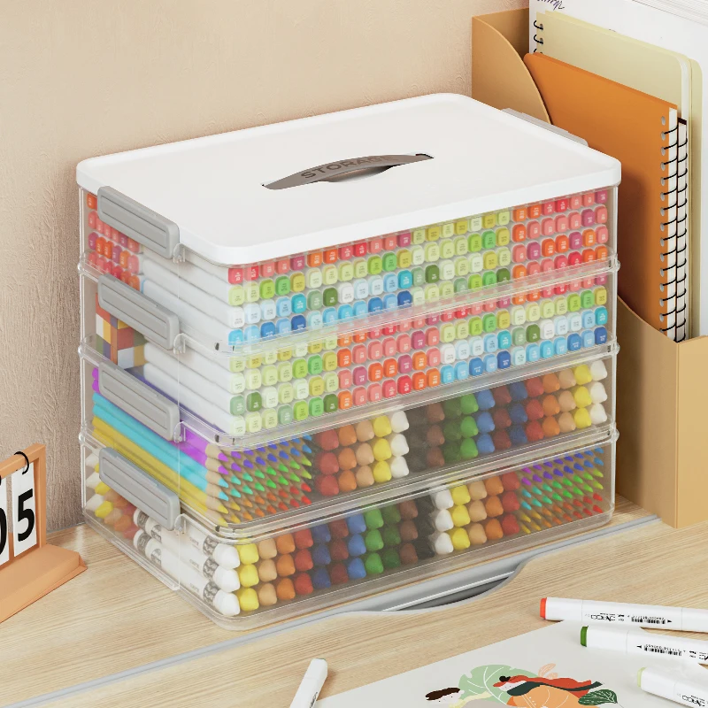 Large Capacity Transparent Art Marker Pen Organizer Portable Desktop Carrying Case for Markers/Colored Pencils Painting Tools