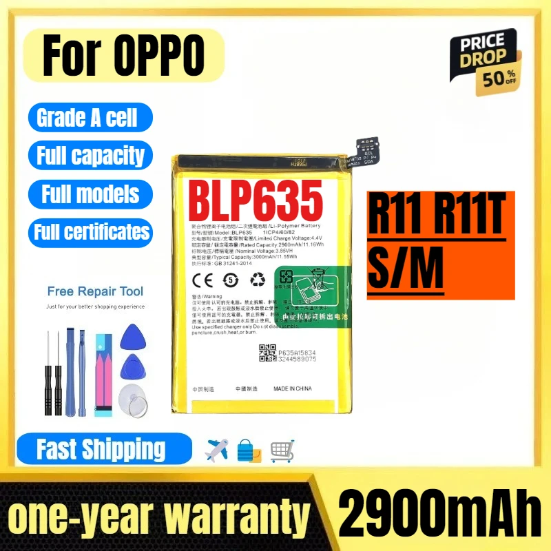 

BLP635 for OPPO R11 R11T/S/M Mobile Phone Battery High Quality High Capacity Replacement Bateria Grade A Cell with Tools