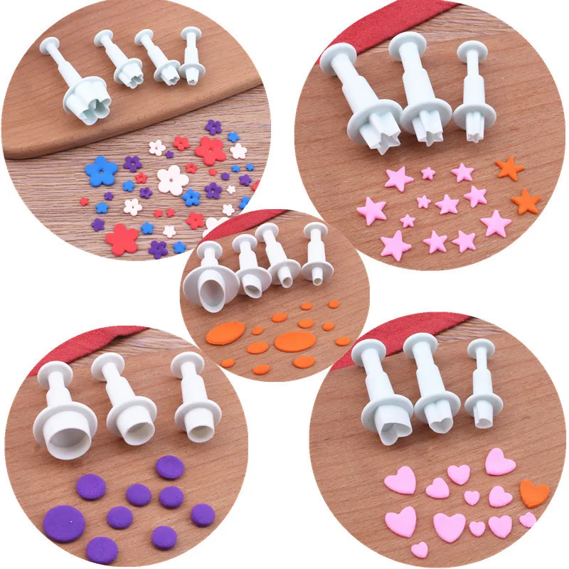 3Pcs Heart five-pointed star square pattern Plunger Fondant Biscuit Cookies Cutter Mold Sugarcraft Diy Mold Cake Decorating Tool