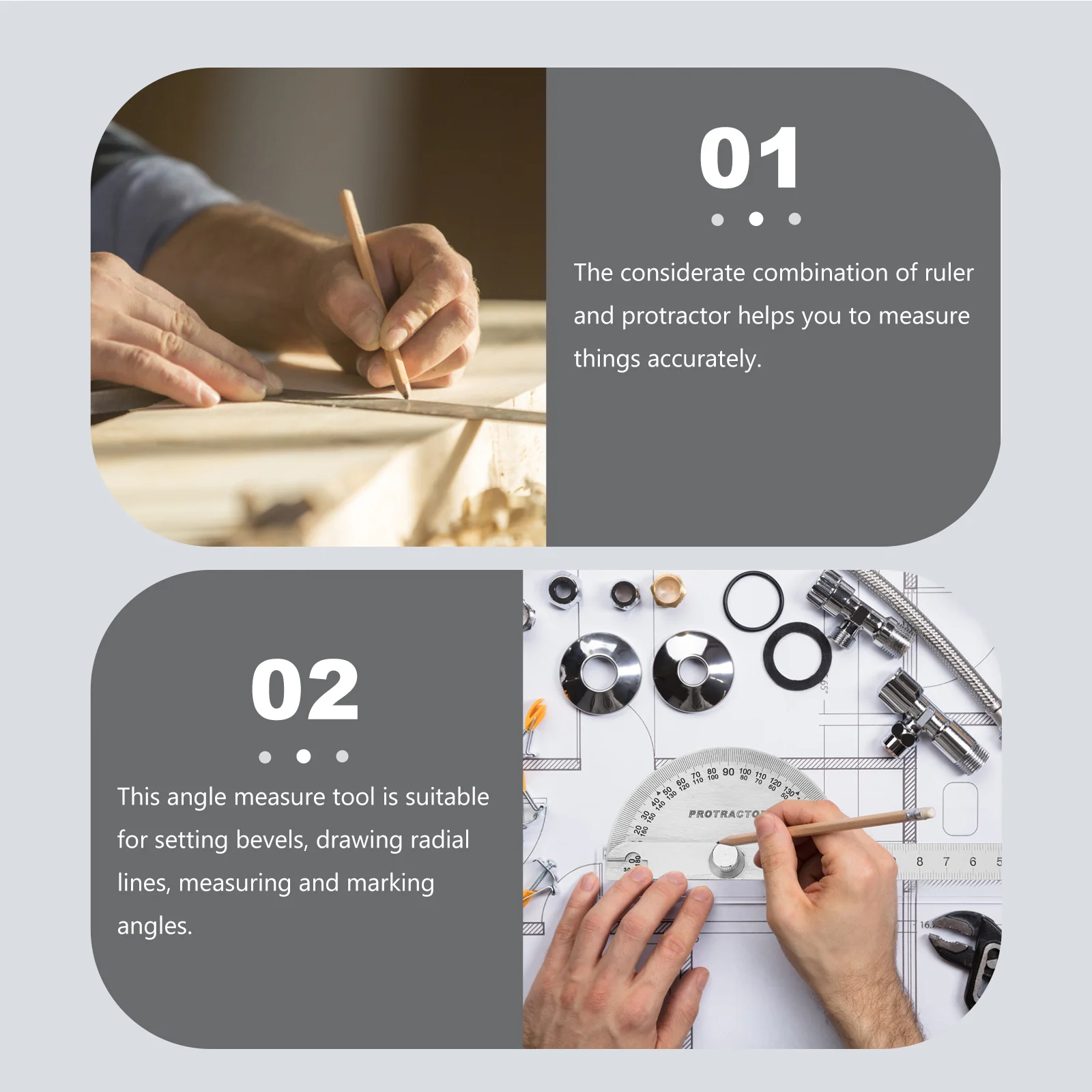 Protractor Angle Gauge Stainless Steel Woodworking Goniometer Rotary Tool Rotating Measure Finder Ruler Magnetic