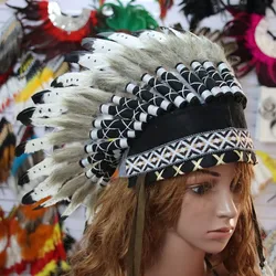 Indian Hat Feather Headdress Decorative Men Women Headwear Accessories For Stage Halloween Party Fancy Dress Masquerade