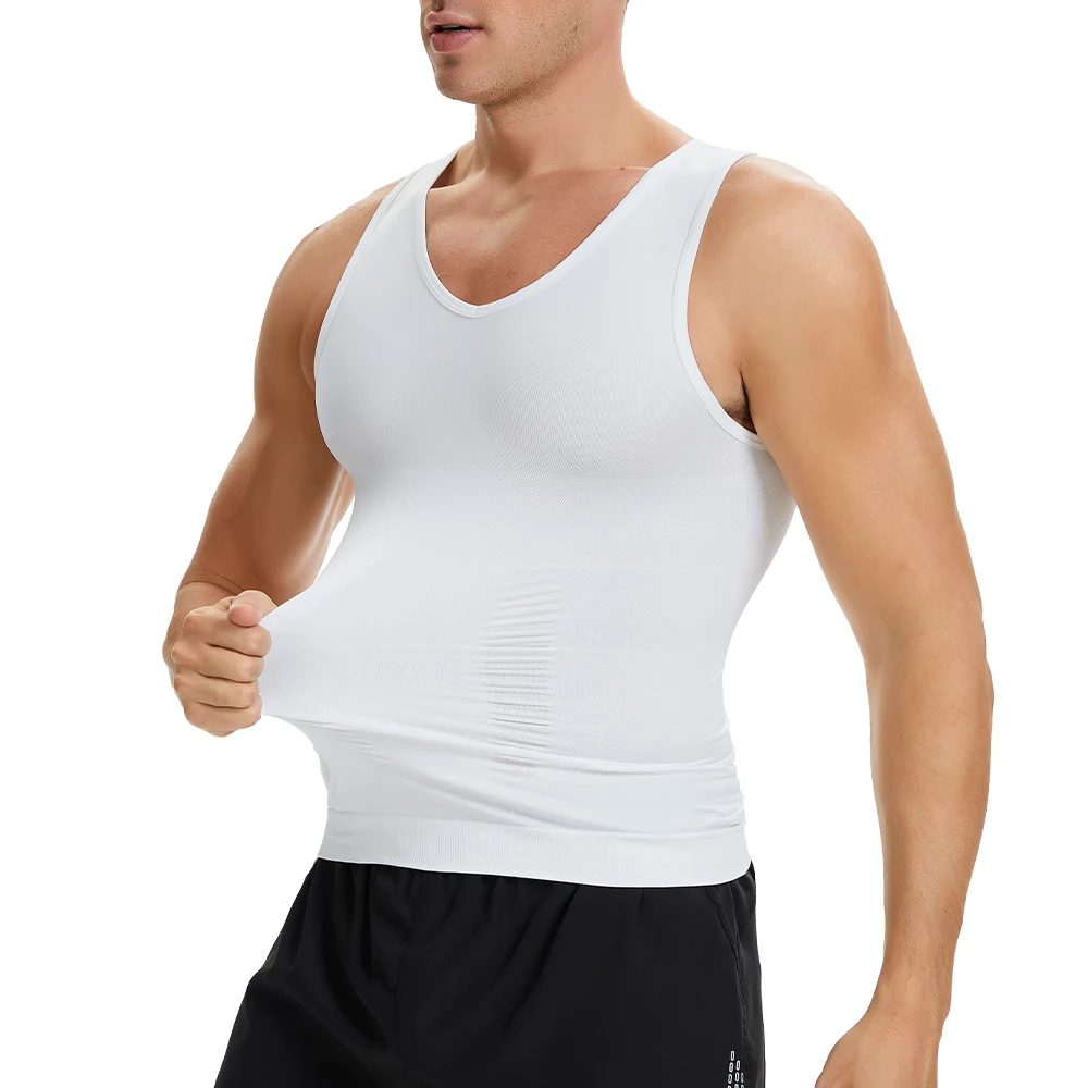 Herren Body Shaper Schlankheitshemd V-Ausschnitt Bauchweste Kompressionsbasisschicht Slim Muscle Tank Top Shapewear – Detail 5