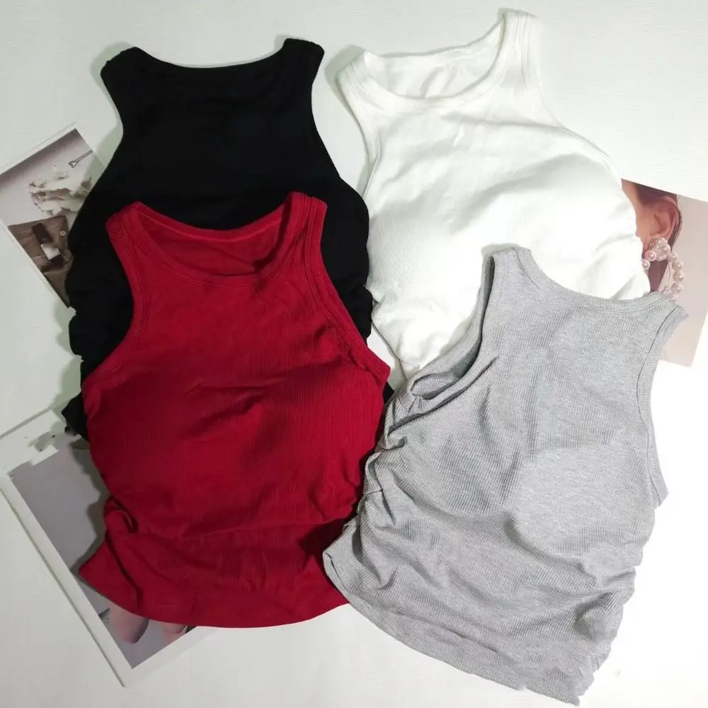 

Fashion Halter Sleeveless Crop Top Round Neck Slim Fit Sweet Girl's Tank Top Beachwear Undershirts Camisole with Pads Seaside