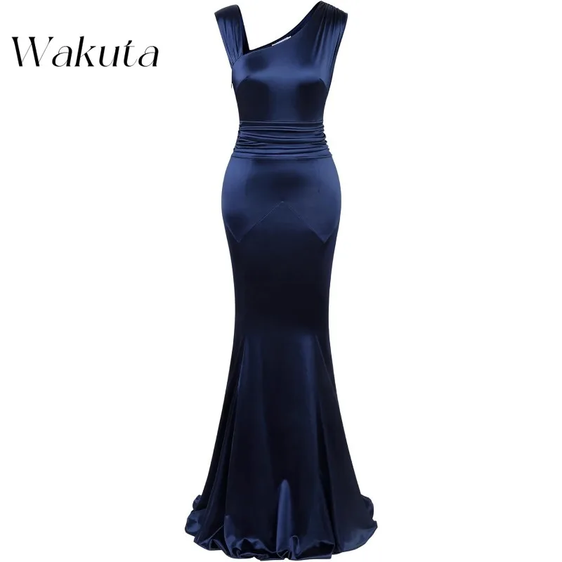 Wakuta Vintage V-Neck Sleeveless Cocktail Evening Robe Simple Elegant Waist Slim Mermaid Banquet Dresses Платье Для Мамы Жениха