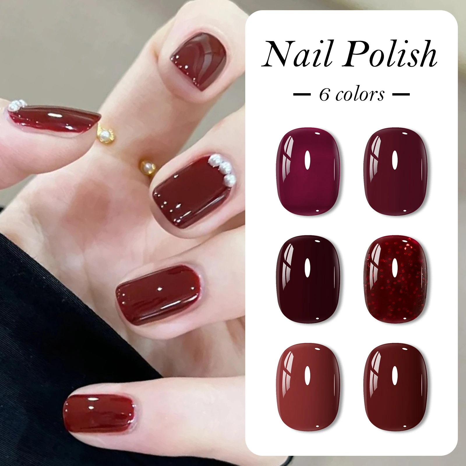6 قطعة/المجموعة 15 مللي الأحمر الأسود الزجاج زجاجة هلام مسمار مجموعة طلاء الأظافر NoWipe أعلى نقع قبالة UV LED مسمار ورنيش بريق اللون ملصقات الأظافر البولندية #3