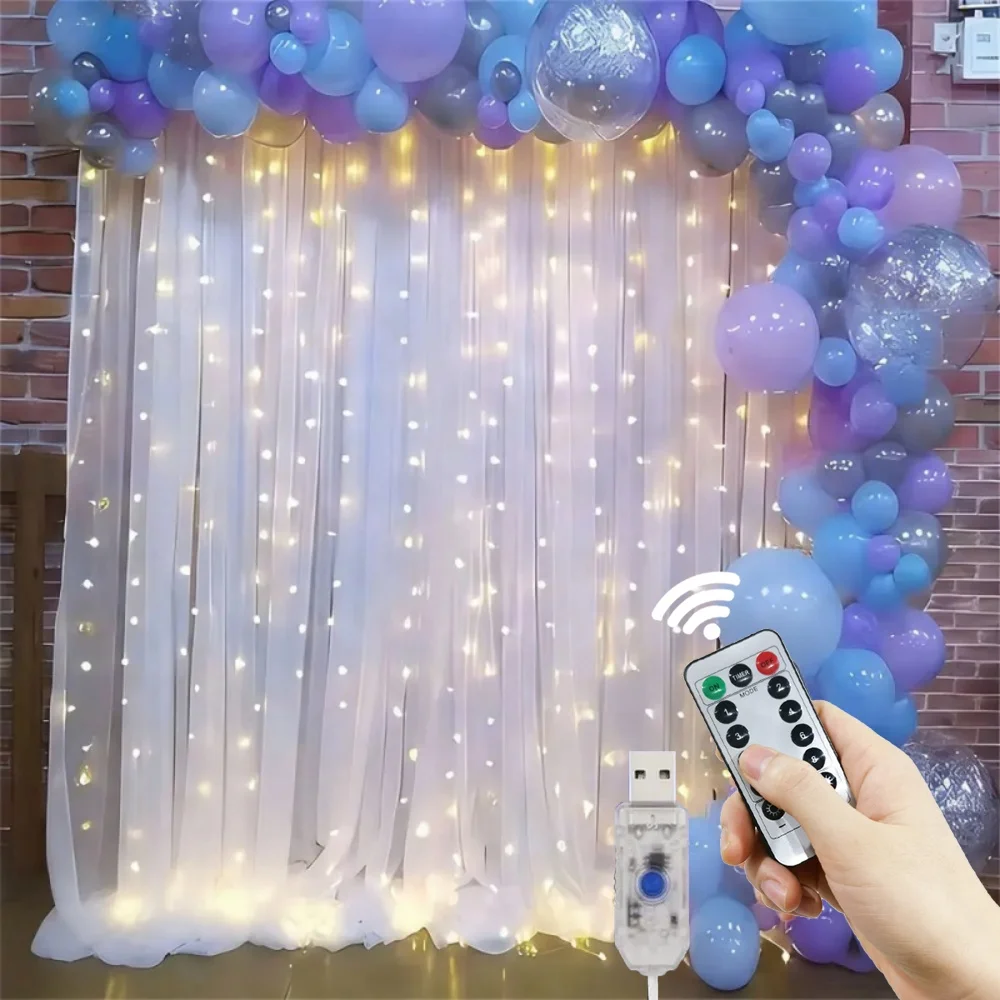 USB Curtain Lights 8 Lighting Modes LED Fairy String Light for Christmas Garden New Year 2027 Wedding Party Home Room Decoration