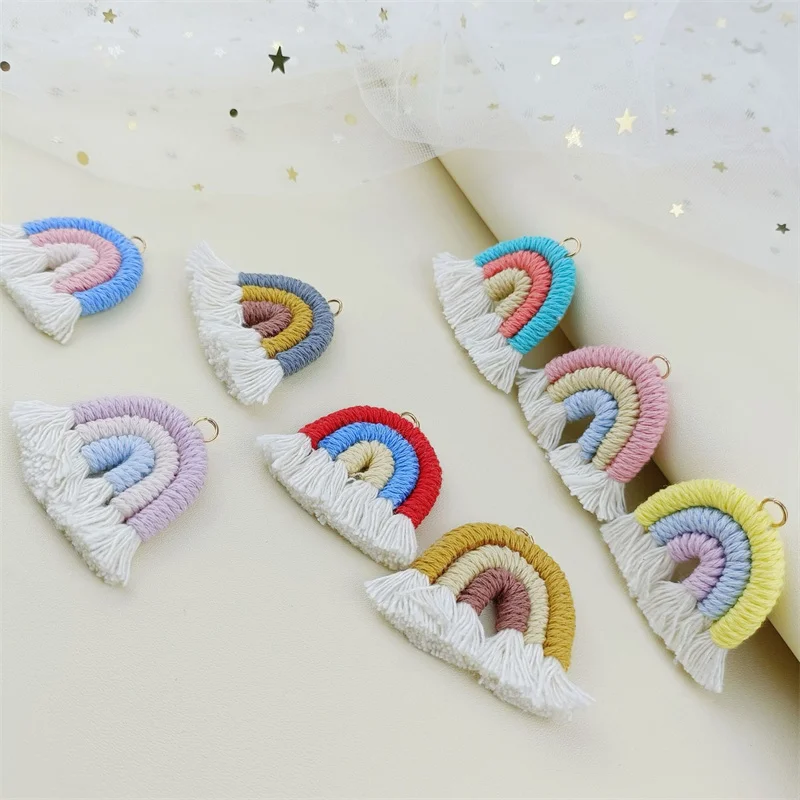 Min order 20pcs/lot 38*35mm color print cartoon Rainbow shape cotton handmade beads diy jewelry garment bags hair accessory