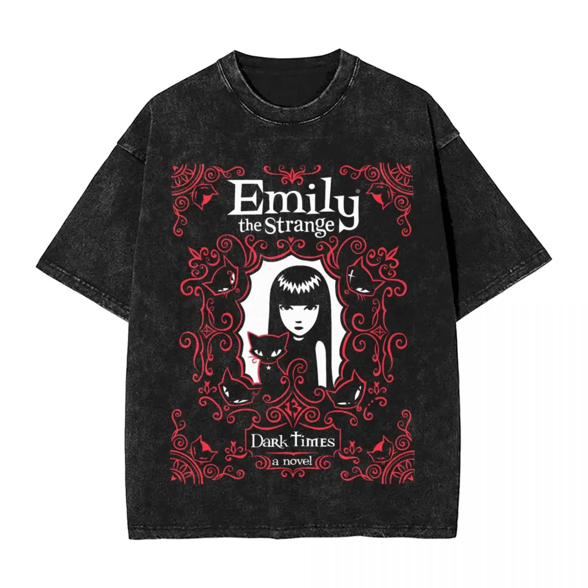 تي شيرت Harajuku 100% قطن كبير الحجم، تي شيرت رجالي بأكمام قصيرة، تي شيرت Emily The Strange Summer فضفاض مغسول