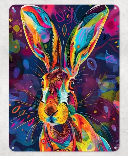 Abstract Rainbow Hare Metal Poster Wall Tin Sign Man Cave Shed Home Plaque --Tin Sign