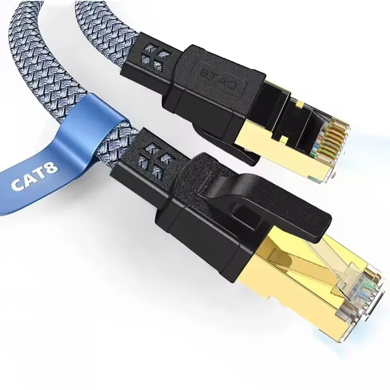 Câble de réseau RJ45 plat en nylon tressé pour jeux, cordon de raccordement LAN pour routeur Internet, serveur et réseau LAN