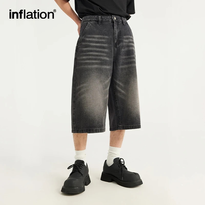 

INFLATION Mens Crop Denim Shorts 2024 Trendy Washed Hip Hop Jeans Shorts