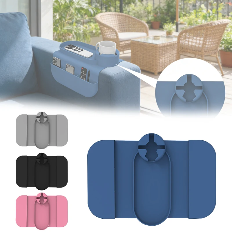 

Sofa Armrest Organizer Silicone Cup Holder Tray with Storage Pockets Non Slip for Remote Control Phone Beverage Multi Functional