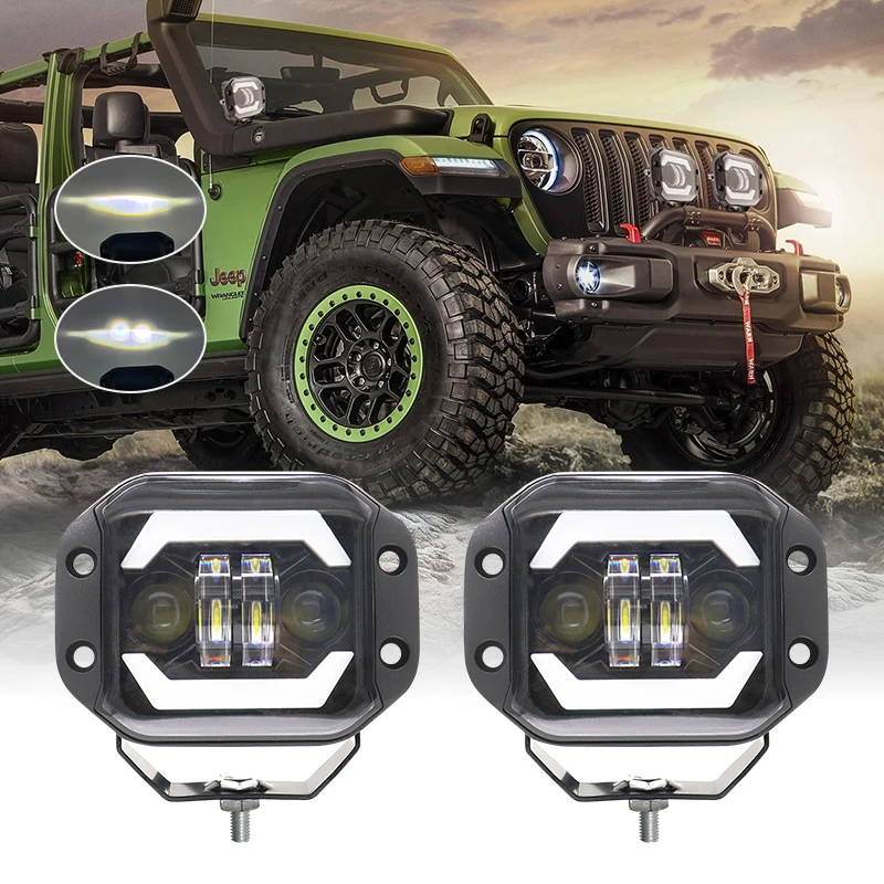 

5'' Flush Mount LED Work Light W/ Angel Eyes Hi/Low Beam Off Road Spotlight 12V 24V For Truck ATV UTV Boat 4x4 Driving Fog Light