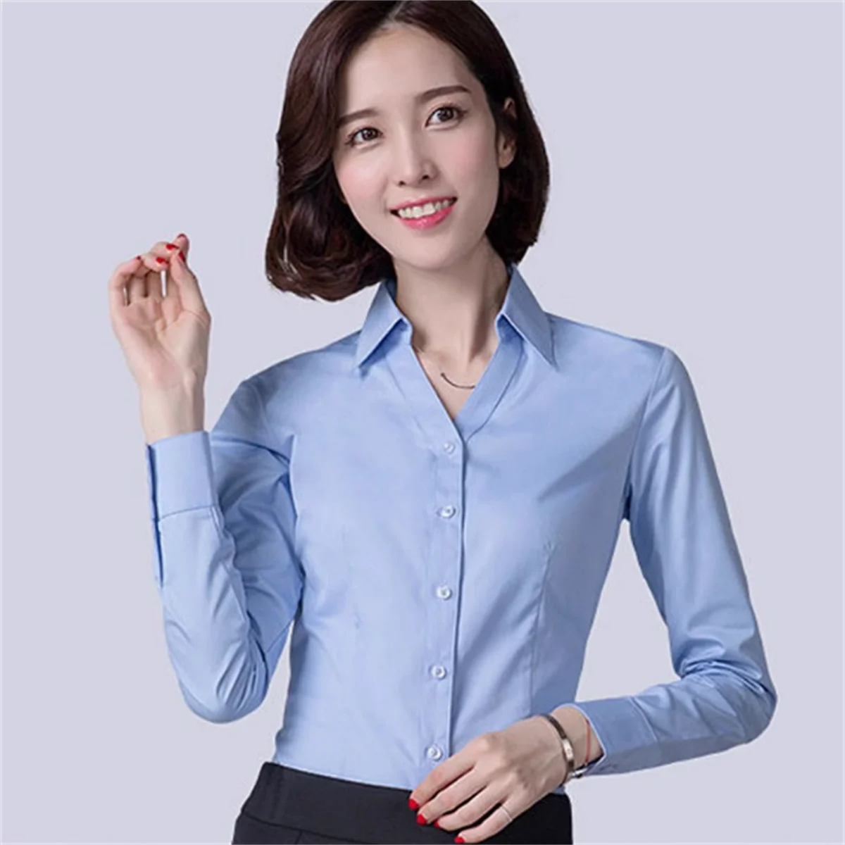 

Workplace Shirts Commuting Women's Tops Solid Color Bamboo Fiber Office Clothing Business Formal Attire V-neck