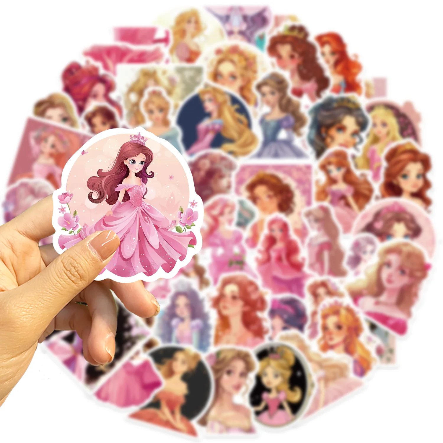 50 Pcs Pink Princess Graffiti Stickers Decorative Notebook Luggage Cross border DIY Waterproof Stickers
