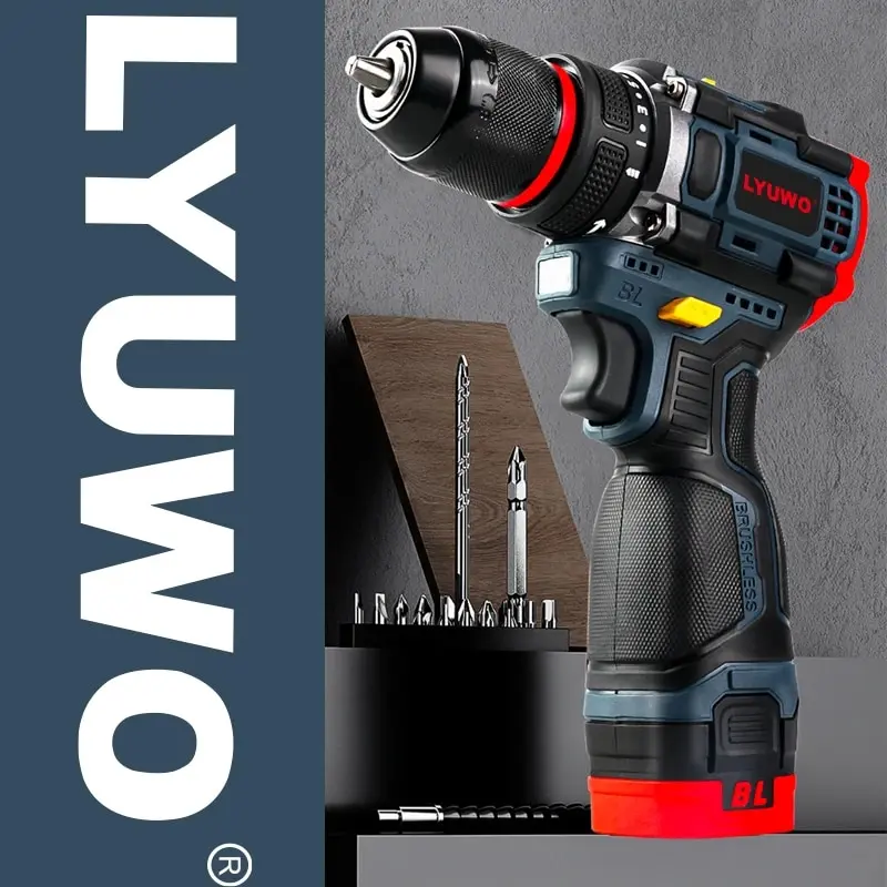 LYUWO 16V Brushless Cordless Drill 70N.m Self-locking Chuck Electric Screwdriver 20 1 Torque Settings 2-Speeds Power Tools