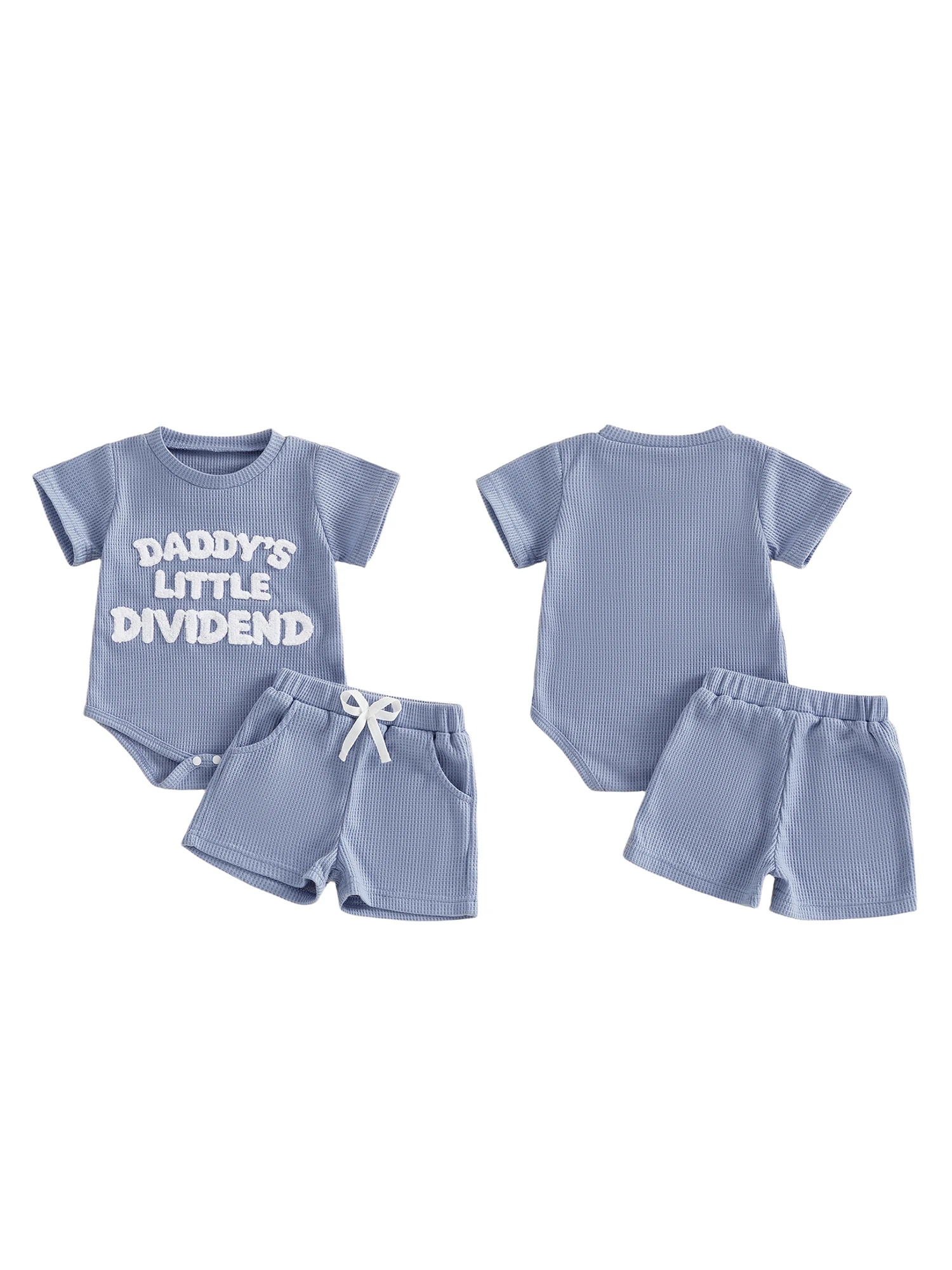 

Infant Boys 2-Piece Summer Clothing Set with Short-Sleeve Romper and Embroidered Shorts - Newborn Baby Outfits for Warm Weather
